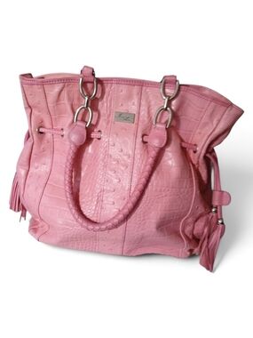 Isabella Adams Braided Handle Pink Shoulder Tote with Tassel Accents